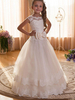 Robes cortège enfant bijou cou tulle manches courtes étage longueur princesse silhouette arcs enfants robes formelles de reconstitution historique