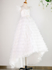 Robes cortège enfant bijou cou tulle manches courtes étage longueur princesse silhouette dentelle robes enfants formelles Pageant