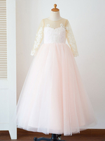 Robes cortège enfant bijou cou tulle manches longues parole longueur princesse silhouette boutons boutons enfants robes de reconstitution historique