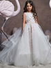 Robes cortège enfant bijou cou tulle sans manche balayage princesse silhouette formelle enfants robes pageant