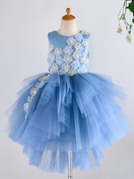 Robes cortège enfant bijou cou tulle sans manches asymétrique princesse silhouette fleurs robes robes de soirée pour enfants