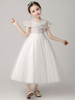 Robes cortège enfant bijou cou tulle sans manches cheville longueur princesse silhouette brodé robes de soirée pour enfants