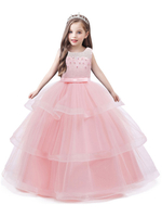 Robes cortège enfant bijou cou tulle sans manches cheville longueur princesse silhouette enfants sociaux robes de soirée