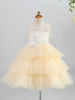 Robes cortège enfant bijou cou tulle sans manches longueur au genou princesse silhouette à plusieurs niveaux robes enfants pageant