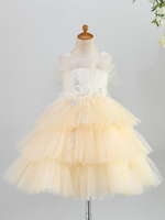 Robes cortège enfant bijou cou tulle sans manches longueur au genou princesse silhouette à plusieurs niveaux robes enfants pageant
