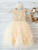 Robes cortège enfant bijou cou tulle sans manches longueur au genou princesse silhouette ceinture ceintures formelles enfants robes de reconstitution historique