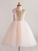 Robes cortège enfant bijou cou tulle sans manches longueur au genou princesse silhouette fleurs enfants sociales robes de soirée