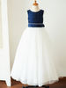 Robes cortège enfant bijou cou tulle sans manches rez-de-longueur princesse silhouette ceinture robes de soirée pour enfants