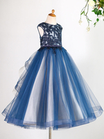Robes cortège enfant bijou cou tulle sans manches étage longueur princesse silhouette dentelle enfants robes de soirée sociales