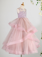 Robes cortège enfant bijou cou tulle sans manches étage longueur princesse silhouette dentelle enfants robes de soirée sociales