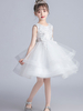 Robes cortège enfant blanc col bijou manches courtes robes de soirée brodées pour enfants