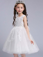 Robes cortège enfant blanche en dentelles col rond brodé robe de fille de fleur