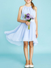 Robes cortège enfant bleu ciel col bijou en mousseline de soie sans manches courtes une ligne robes de soirée enfants