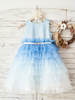 Robes cortège enfant bleu col bijou sans manches ceinture de tulle robes de soirée pour enfants