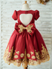 Robes cortège enfant bordeaux col bijou manches courtes longueur au genou dentelle robes de soirée pour enfants