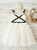 Robes cortège enfant Bretelles Cou Tulle Sans manches Au genou Longueur Princesse Silhouette Fleurs Robes de soirée pour enfants