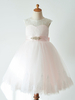 Robes cortège enfant Ceinture sans manches col bijou Des robes de soirée pour enfants rose tendre