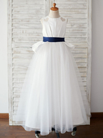 Robes cortège enfant Ceinture sans manches col bijou Ecru Blanc Robes de soirée pour enfants