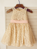 Robes cortège enfant Champagne dentelle Bow coeur trou Retour robe fille fleur