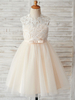 Robes cortège enfant Champagne Perles bijou de cou sans manches Robe de soirée pour enfants