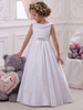 Robes cortège enfant col bateau en satin sans manches longueur au sol Robe de fille de fleur
