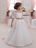Robes cortège enfant col bateau manche courte en dentelle longueur au sol Robe fille de fleur