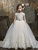 Robes cortège enfant col bijou dentelle manches courtes longueur de plancher princesse silhouette brodée formelle enfants robes de reconstitution historique