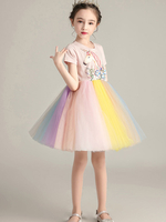 Robes cortège enfant col bijou manches courtes bleu clair