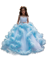 Robes cortège enfant col bijou sans manches à plusieurs niveaux formelles robes de reconstitution historique pour enfants