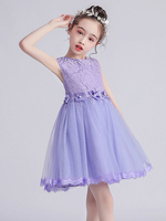 Robes cortège enfant col bijou sans manches arcs enfants robes de soirée sociale