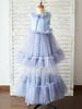 Robes cortège enfant col bijou sans manches arcs formels enfants robes bleu