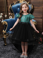 Robes cortège enfant col bijou Tulle manches courtes longueur genou silhouette arcs enfants fête robes de princesse