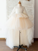 Robes cortège enfant col bijou Tulle manches longues asymétrique princesse silhouette robes de soirée pour enfants