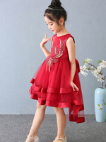 Robes cortège enfant col bijou tulle sans manches avec train princesse enfants robes de reconstitution historique