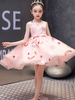 Robes cortège enfant col bijou tulle sans manches avec train princesse silhouette robes de soirée pour enfants