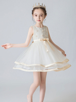 Robes cortège enfant col bijou Tulle sans manches courte princesse silhouette enfants robes de soirée sociale