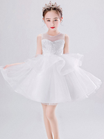 Robes cortège enfant col bijou tulle sans manches courtes princesse enfants robes de soirée sociale