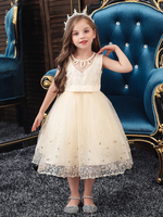 Robes cortège enfant col bijou Tulle sans manches longueur genou princesse silhouette enfants robes de reconstitution historique