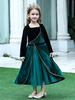 Robes cortège enfant col carré en velours manches longues thé-longueur une ligne formelle enfants robes de reconstitution historique