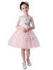 Robes cortège enfant Col en coeur Tulle Sans manches Longueur au genou Princesse Silhouette Brodé Enfants Robes de soirée