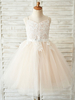 Robes cortège enfant col en V manches Sash Formal enfants dentelle Pageant Robes