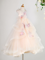 Robes cortège enfant col en V perles sans manches Tulle Robe de soirée pour enfants
