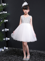 Robes cortège enfant Col en V Sans manches Paillettes Enfants Robes de soirée sociale