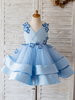 Robes cortège enfant col en V sans manches papillon bleu robes de soirée pour enfants