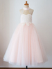 Robes cortège enfant col haut Tulle sans manches; longueur de plancher princesse Silhouette Boutons Robes de soirée pour enfants