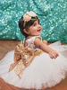 Robes cortège enfant col rond avec noeud paillietée jupe en tulle Robe fille de fleur