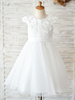 Robes cortège enfant col rond décoré des fleurs jupe en tulle à zip invisible Robe fille de fleur