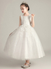 Robes cortège enfant col rond en dentelle jupe en tulle longueur de cheville Robe fille de fleur