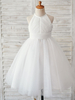 Robes cortège enfant col rond en dentelle jupe en tulle Robe fille de fleur