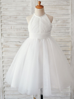 Robes cortège enfant col rond en dentelle jupe en tulle Robe fille de fleur